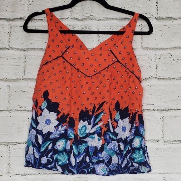 Anthropologie Maeve Mazie Orange Peacock Sleeveless Blouse Size XS EUC - Picture 1 of 7